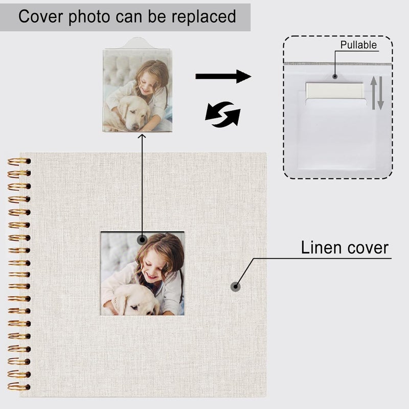Sprsthai 10 x 10 Inch Scrapbook Photo Album, Memory Book Linen Cover for Photos, Hardcover Kraft White Pages Photo Albums for Travel, Wedding Anniversary Family Christmas Baby 40 Pages, Beige - Image 5